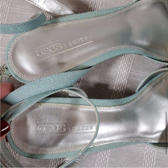 ASOS - Blue Glitter Saucy PomPom Block Heels 6 - Picture 11 of 15